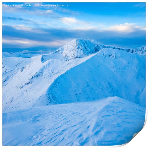 Winter view of Ben Nevis and Carn Mor Dearg from A Print by Justin Foulkes