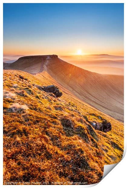 Sunset over Corn Du, from Pen Y Fan, Brecon Beacon Print by Justin Foulkes
