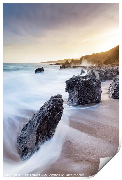 Rocks at Great Mattiscombe Sands, South Devon Print by Justin Foulkes