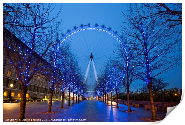 The London Eye at night Print by Justin Foulkes