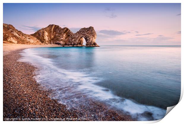 Durdle Door, at dusk, Dorset Print by Justin Foulkes