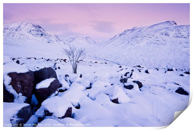 The Torridon hills, in winter Print by Justin Foulkes