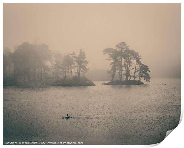 Tarn Hows in Mist Print by mark Smith