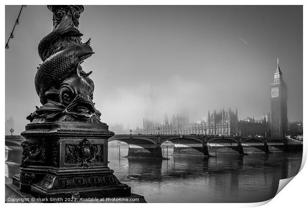 misty morning in westminster Print by mark Smith