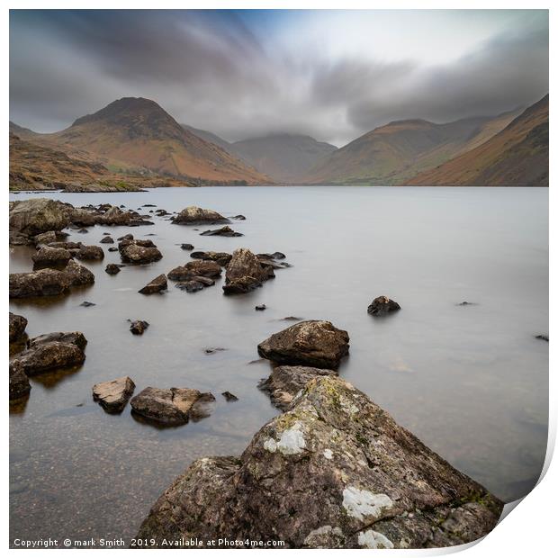 Rocks in Wast Water Print by mark Smith