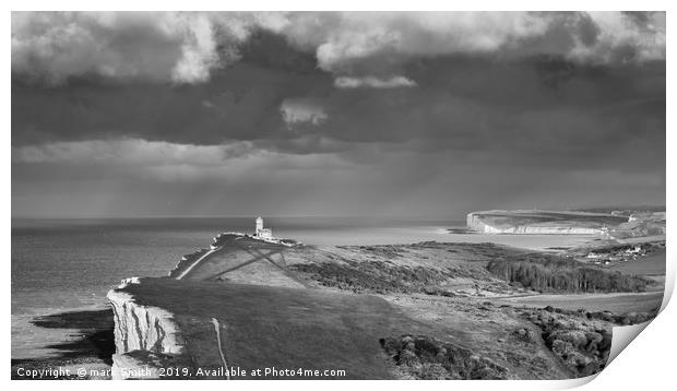 Sunlight on Belle Tout lighthouse Print by mark Smith