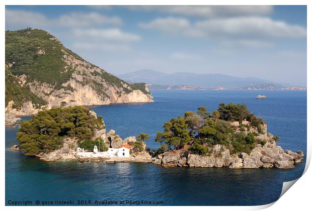 Greek orthodox church on island Panagias Parga  Print by goce risteski