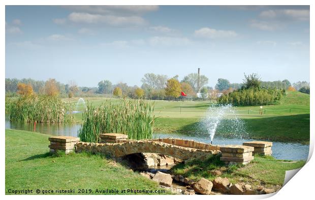 golf course with little stone bridge Print by goce risteski