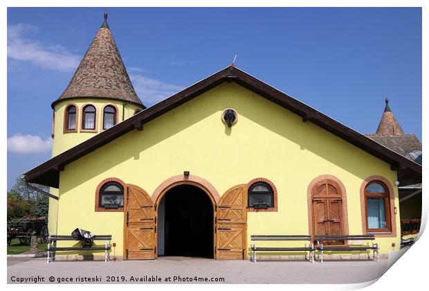 old yellow horse stable on farm Print by goce risteski