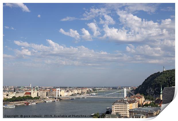 Gellert hill and Elisabeth bridge Budapest citysca Print by goce risteski