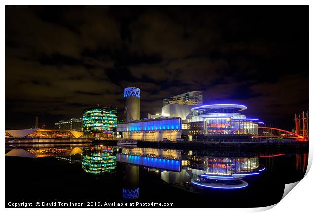 Lowery Reflections - Salford Quays Manchester  Print by David Tomlinson