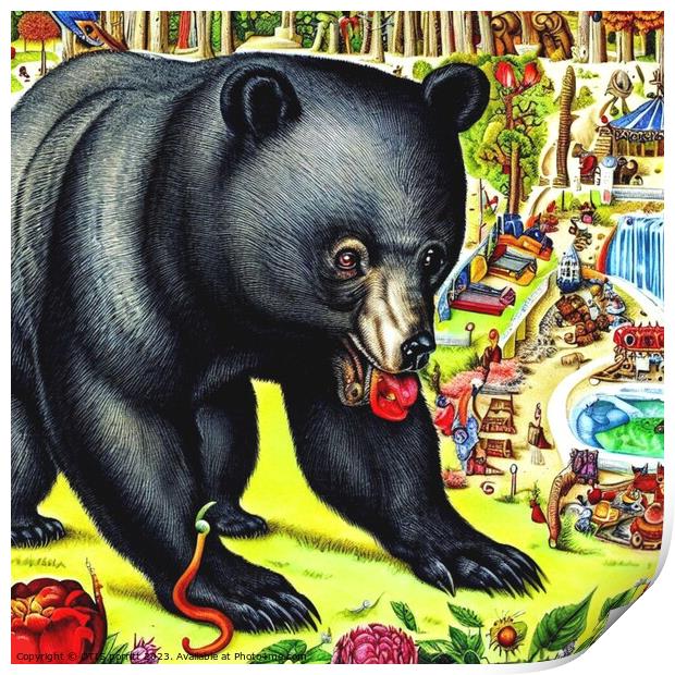 Black Bear (in the style of,Hieronymus Bosch) 2 Print by OTIS PORRITT