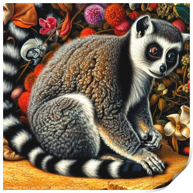 Ring-tailed lemur (in the style of Pieter Bruegel the Elder) 3 Print by OTIS PORRITT