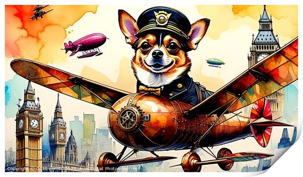 STEAMPUNK CHIHUAHUA-FLIGHT OVER LONDON 10 Print by OTIS PORRITT