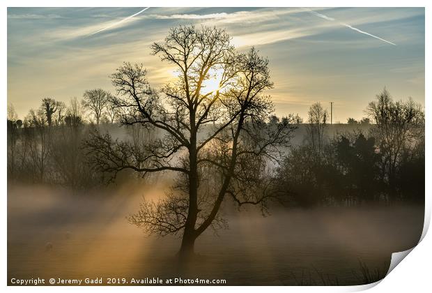 Misty Sunrise Print by Jeremy Gadd