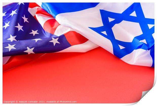 A flag of the United States and Israel, allied countries, with c Print by Joaquin Corbalan