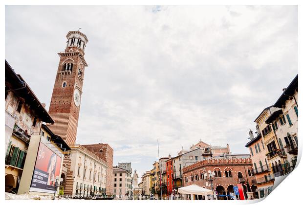Verona, Italy - October 1, 2021: Piazza delle Erbe on a cloudy d Print by Joaquin Corbalan