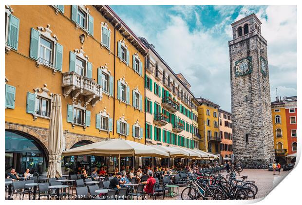 Riva del garda, italy - october 2, 2021: Tourists relax on the t Print by Joaquin Corbalan