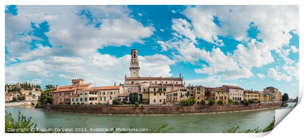Panoramic of Verona crossed by the river Adige, with the tower o Print by Joaquin Corbalan