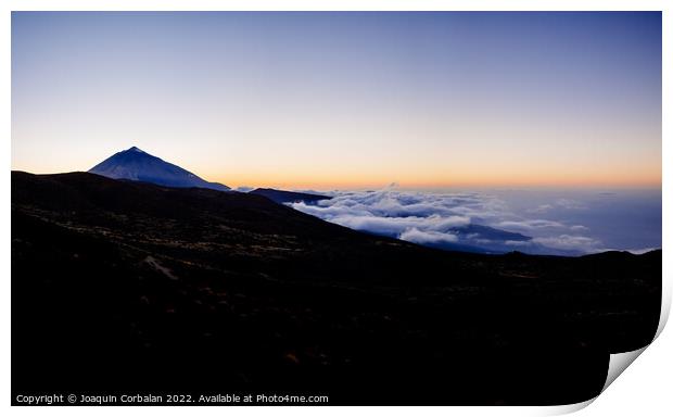 Relaxing sea of clouds at sunset in the hills near Mount Teide Print by Joaquin Corbalan