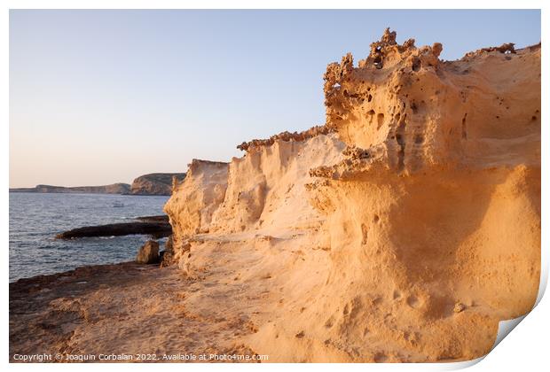 Limestone cliffs debris from erosion turns into white beach sand Print by Joaquin Corbalan