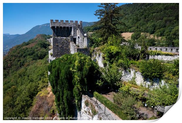 Miolans Fortres, near Albertville, French medieval castle. Print by Joaquin Corbalan