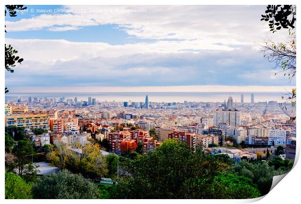 Panoramic of the city of Barcelona with the Mediterranean in the Print by Joaquin Corbalan