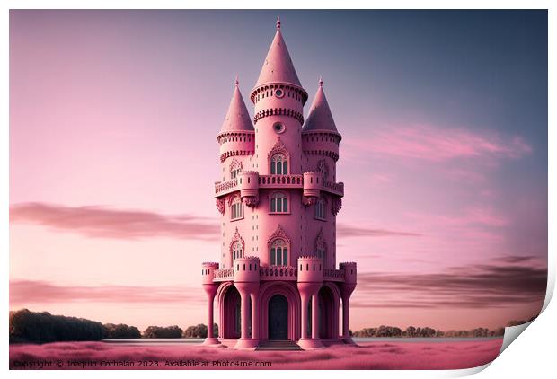 A realistic fantasy castle in pink, in a dreamy and dreamlike st Print by Joaquin Corbalan