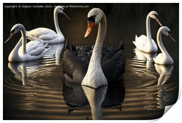 Beautiful illustrated painting, several black swan Print by Joaquin Corbalan