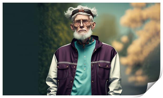Senior man 65 years or older posing as a model in youth clothing Print by Joaquin Corbalan