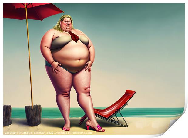 Ridiculous illustration of a man with a big belly, Print by Joaquin Corbalan