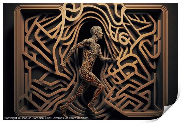 Human man locked in a maze, mental illness concept. Ai generated Print by Joaquin Corbalan