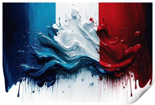 Flag of France, modern design with acrylic paint. Ai generated Print by Joaquin Corbalan