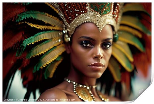 A beautiful black young woman adorned in traditional carnival cl Print by Joaquin Corbalan