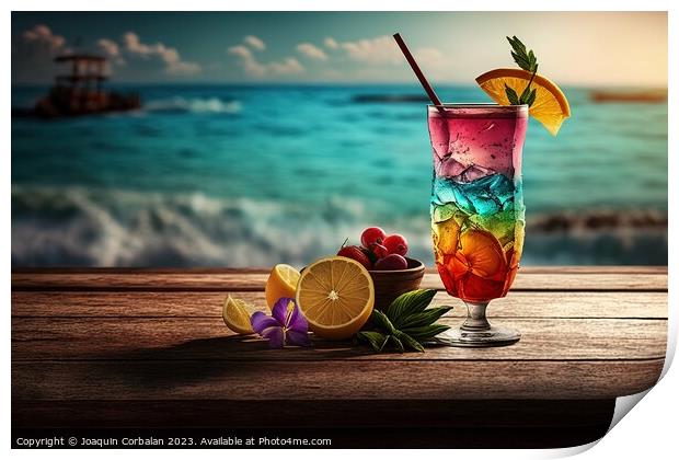 On a hot summer holiday, enjoy the refreshment of an alcoholic c Print by Joaquin Corbalan