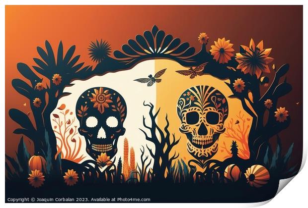 Design for the day of the dead in Mexico, with colorful skull, f Print by Joaquin Corbalan