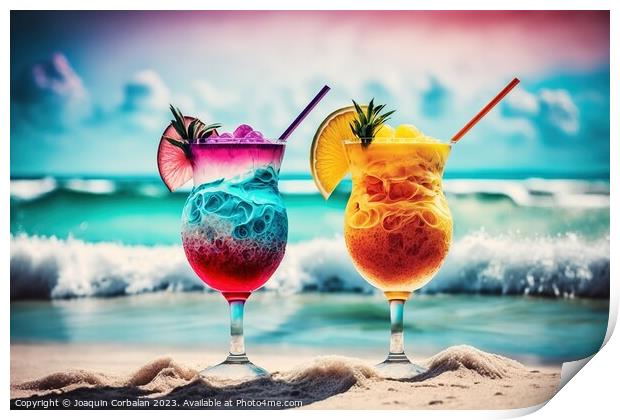 Two glasses with refreshing fruity cocktails. Ai generated. Print by Joaquin Corbalan