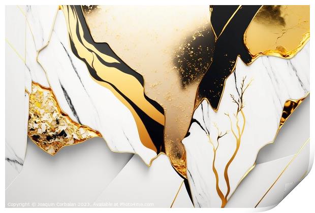 Design of a texture with golden veins in a beautiful luxury whit Print by Joaquin Corbalan