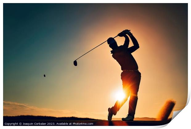 Silhouette of retired man playing golf at sunset.Ai generated. Print by Joaquin Corbalan