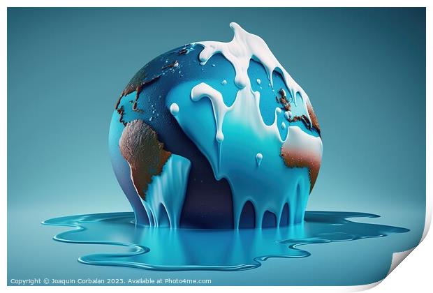 Illustration of the planet earth with the poles melted. Ai gener Print by Joaquin Corbalan