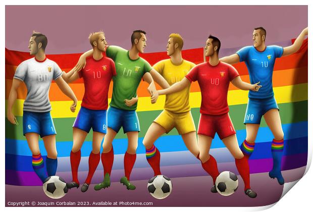 Illustration with soccer players and the lgtbi rainbow flag to c Print by Joaquin Corbalan