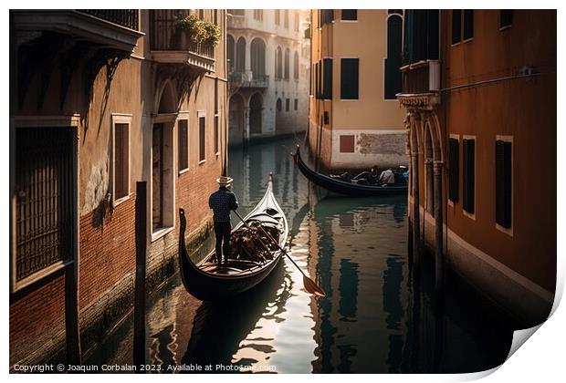 Sad and unused Venetian gondolas, tourists reject the decrepit c Print by Joaquin Corbalan