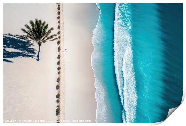 Aerial view of the beach waves hitting the sand. Ai generated. Print by Joaquin Corbalan