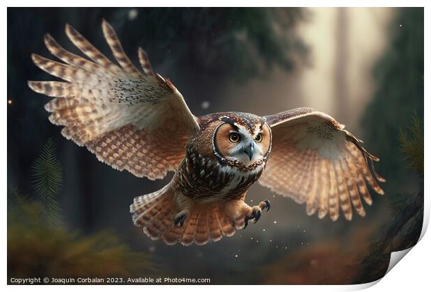 An owl flutters. Ai generated. Print by Joaquin Corbalan