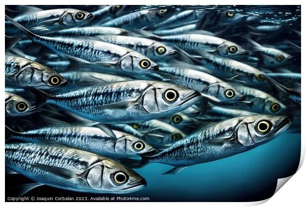 School of sardines under the sea. Ai generated. Print by Joaquin Corbalan