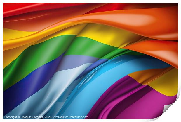 A colorfully designed rainbow flag featuring gay pride. Print by Joaquin Corbalan