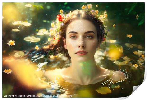 Portrait of a pretty young girl, surrounded by cooling drops, mo Print by Joaquin Corbalan