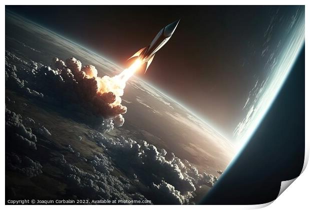 Launch of a supersonic missile reaching the atmosphere. Ai gener Print by Joaquin Corbalan