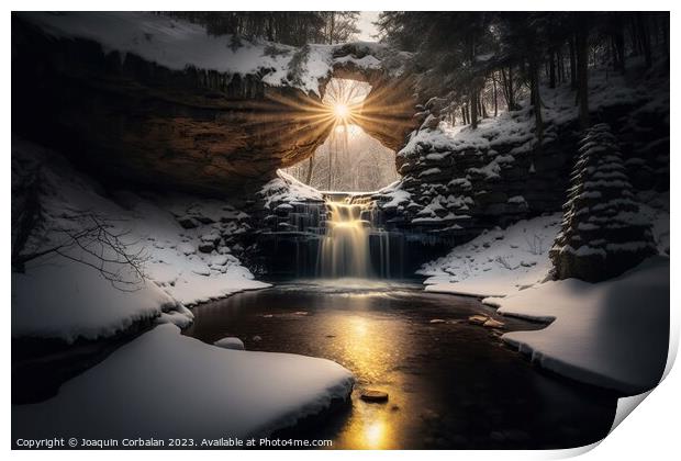 The snowmelt of a snowy stream at dawn, beautiful  Print by Joaquin Corbalan