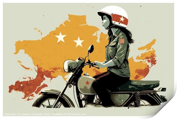 A young Vietnamese girl travels her country on a m Print by Joaquin Corbalan